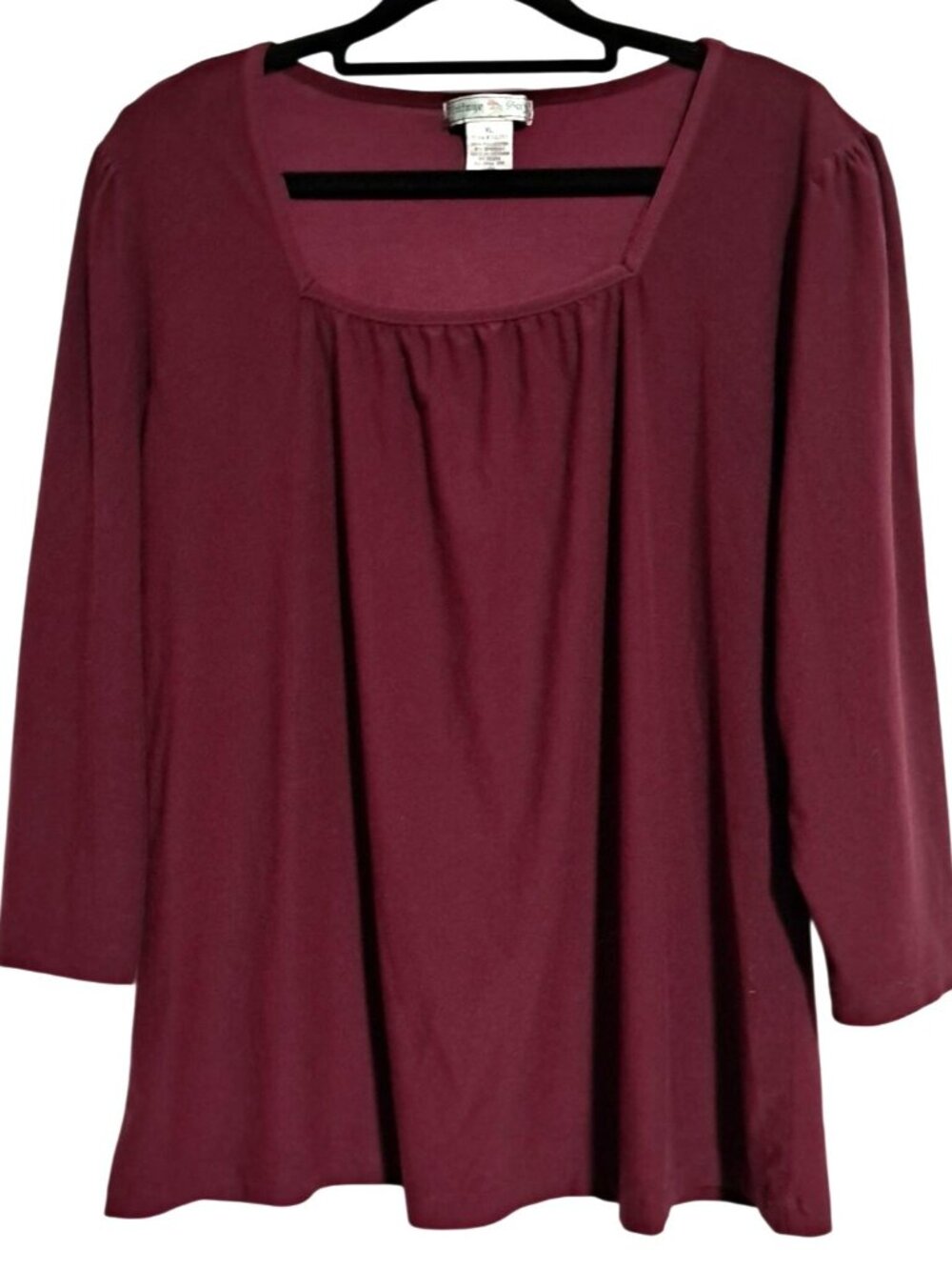 Vintage Suzie Womens XL Burgundy Long Sleeve Top Polyester & Spandex Comfortable